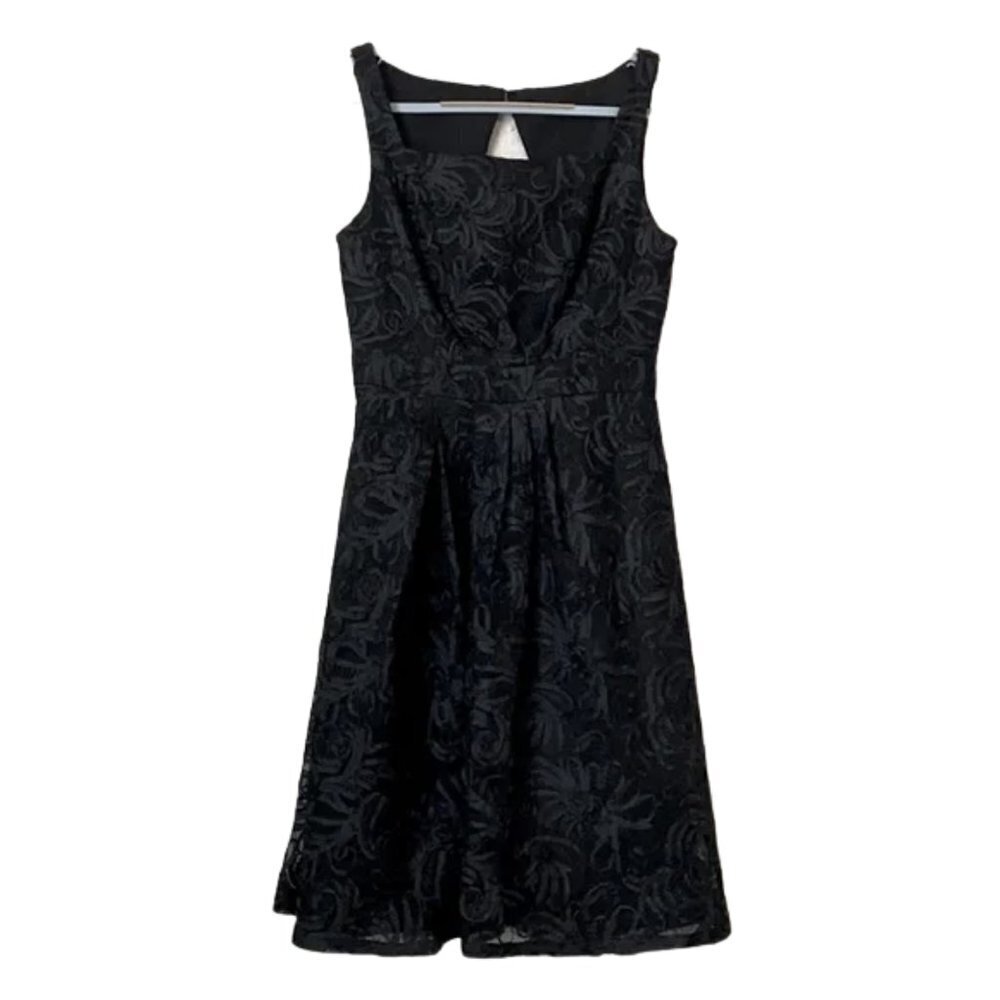 Truly by Zac Posen Black Mesh Lace Fit & Flare Cocktail Midi Dress Sz. 6